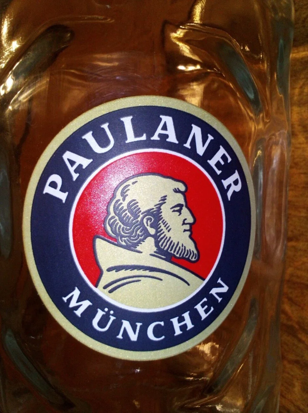Paulaner Munchen One Liter Clear Glass Dimpled Heavy Duty Beer Mug